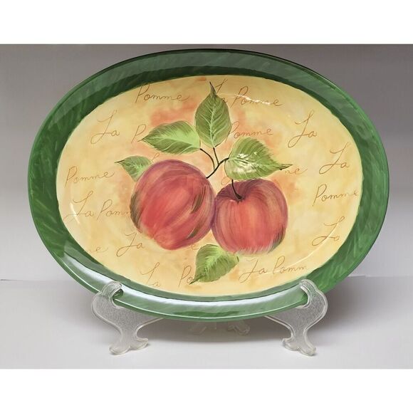 Certified International La Pomme 18" Oval Serving Platter Multicolor Green VTG - Picture 2 of 5